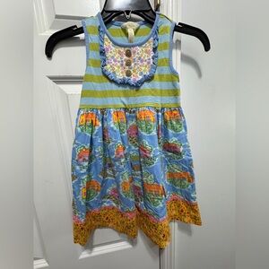 Matilda Jane Blue and Green Striped Kids sleeveless Dress size 6